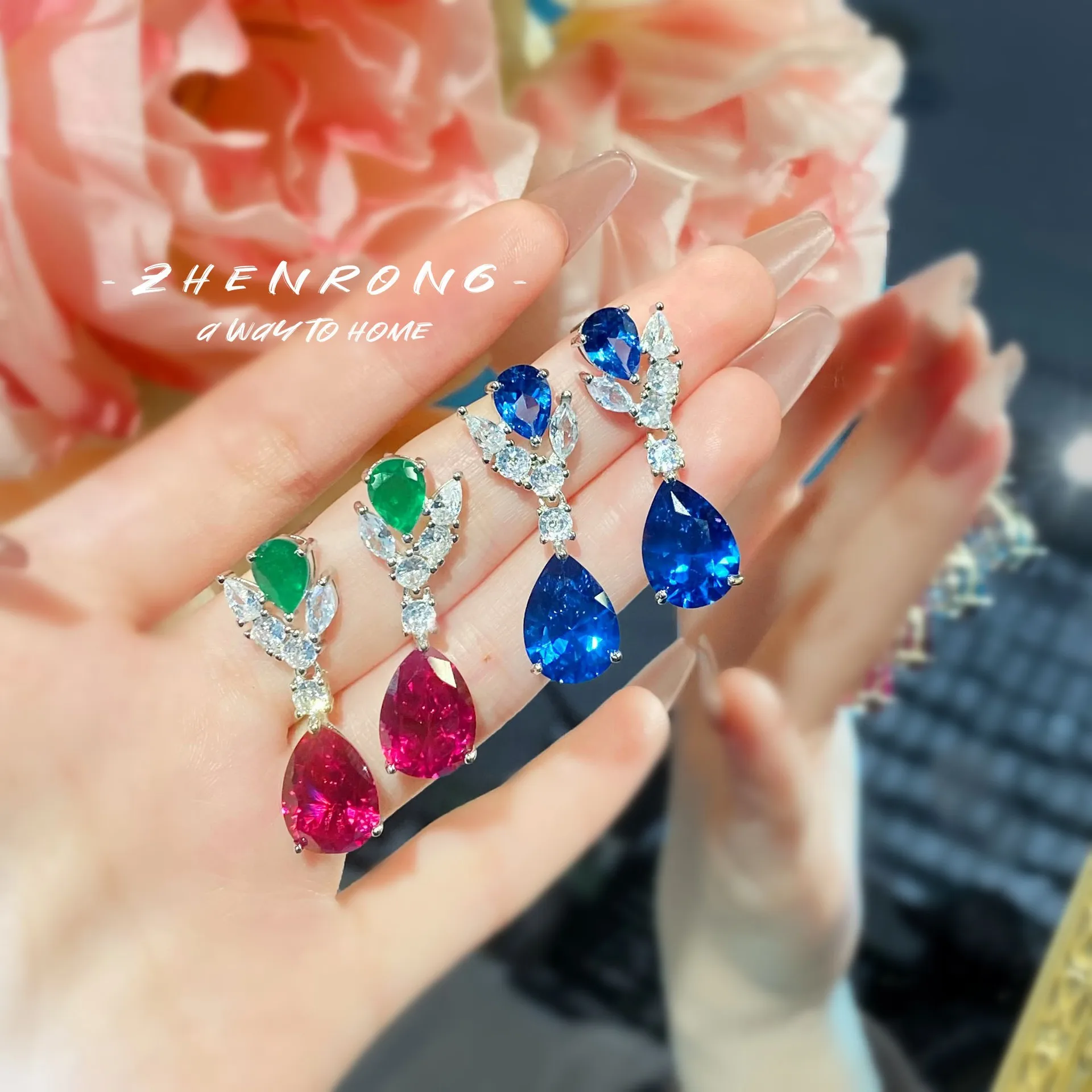 

Fashion Luxury Jewelry Simulation Water Drop Royal Blue Sapphire Dangle Earrings For Women Wedding Tassel Long Earring