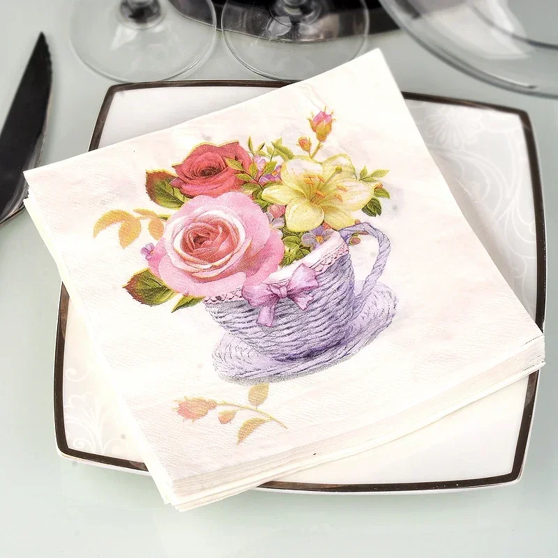Flower Colorful Napkins Printed Paper Towels Wedding Napkin Paper Placemats Tissue 33*33cm Party Decorations