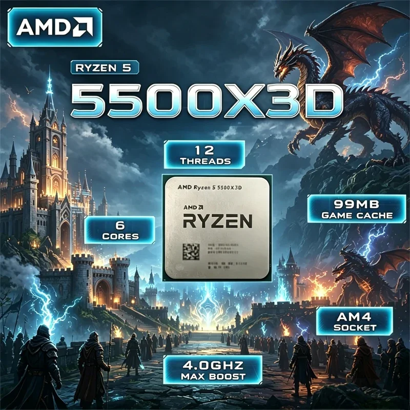 AMD Ryzen 5 5500X3D 3GHz 6코어 12스레드 소켓 AM4 새 게이밍 프..