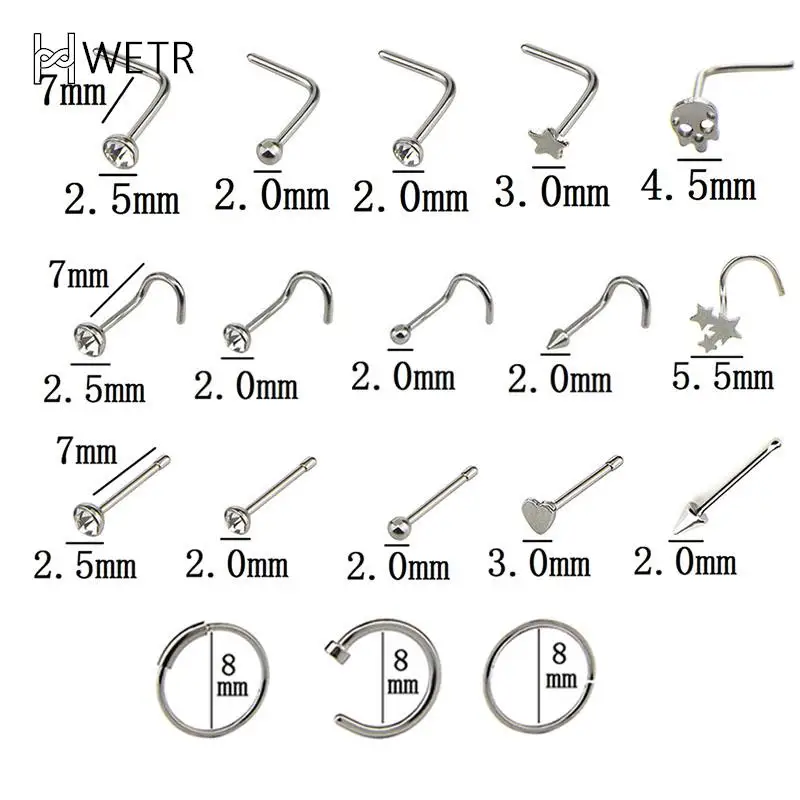 Nose Rings Piercing Jewelry Nose Studs Body Piercing Earrings Ear Piercing Jewelry Ear Studs Metal Jewelry Hoop Earrings Body Piercing Jewelry Body Jewelry 8/16/21Pcs/set Surgical Steel Nose Hoop Nostril Earring Ear Lip Piercing Crystal Nose Pin Ring