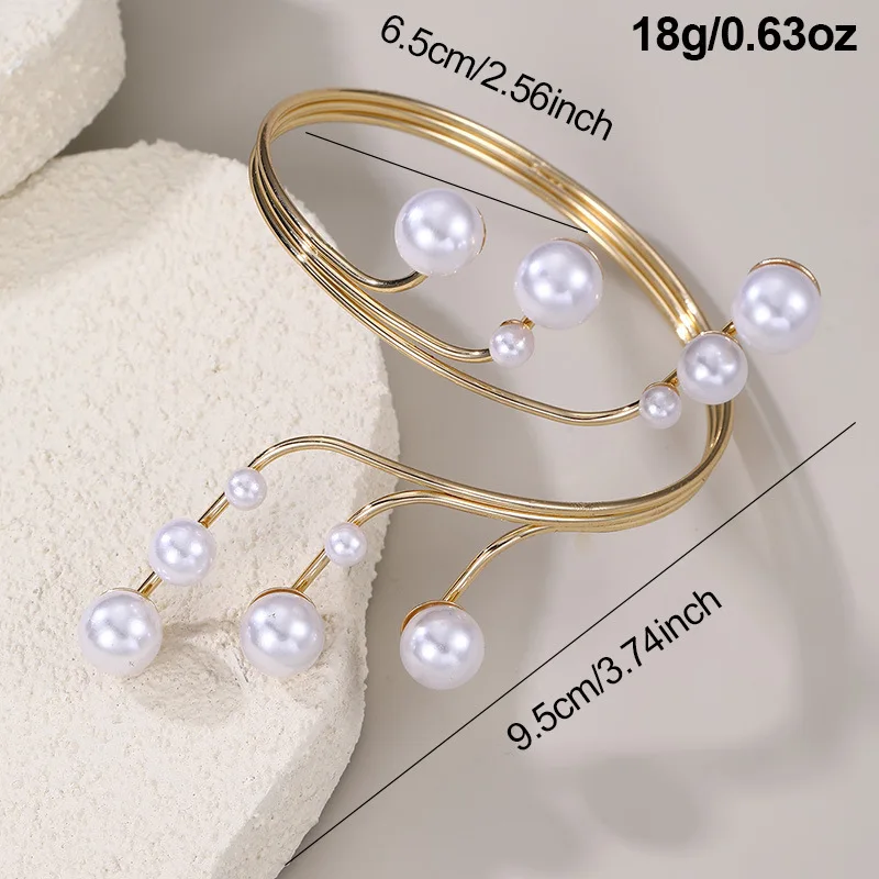 New Imitation Pearl Bracelets For Women Accessories Fashion Metal Geometry Cuff Bangles Statement Jewelry Gift