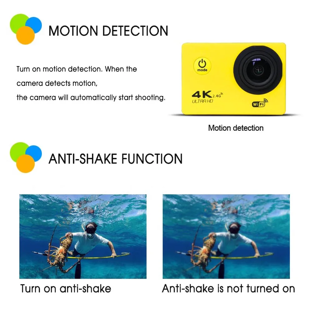 Waterproof  HD 4K Sports Camera with Remote wifi Outdoor Diving Deportiva 2 Inch f60  Camera 4k 1080P Cam  Instant Camera