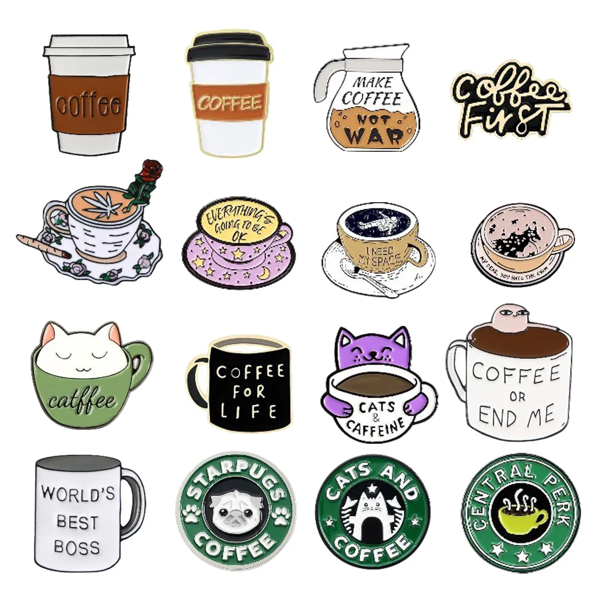 

Coffee Cup Series Enamel Pins Astronaut Cup Dog and Cat Drink Club Brooches Lapel Hat Badges Pin Cartoon Jewelry Gifts Wholesale