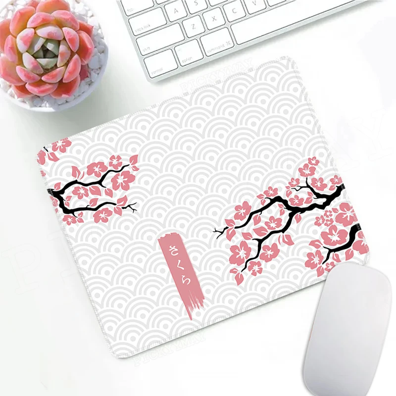 Pink Sakura Non-slip Rubber Mouse Pad Cherry Blossom Mousepad Tapetes de Mesa Esteira Pequena para Laptop Esteira de Mesa Presentes Fofos 20x25cm - Imagem 5