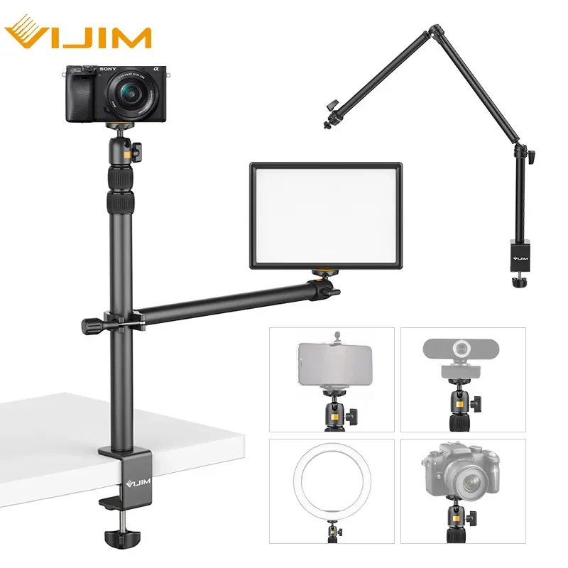 VIJIM Estender C Braçadeira de Tripé, Live Desk Stand, Braço Boom, Cabeça de Bola para Luz Anel, SLR Smartphone, GoPro, LS01, LS02, LS04, LS06, LS08, 90cm