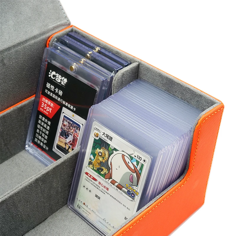 Falso Couro Cartão Coleção Caixa De Proteção, Multifuncional, Compartimento Duplo, Tijolo, Jogo, Pasta image_2