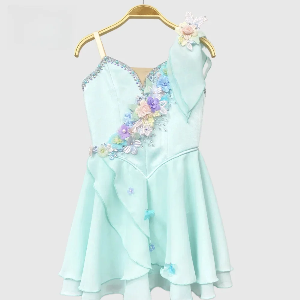 

New Cupid Morphing Show Contest long yarn dress Custom made professional green gradient chiffon dress Adult children dance dress