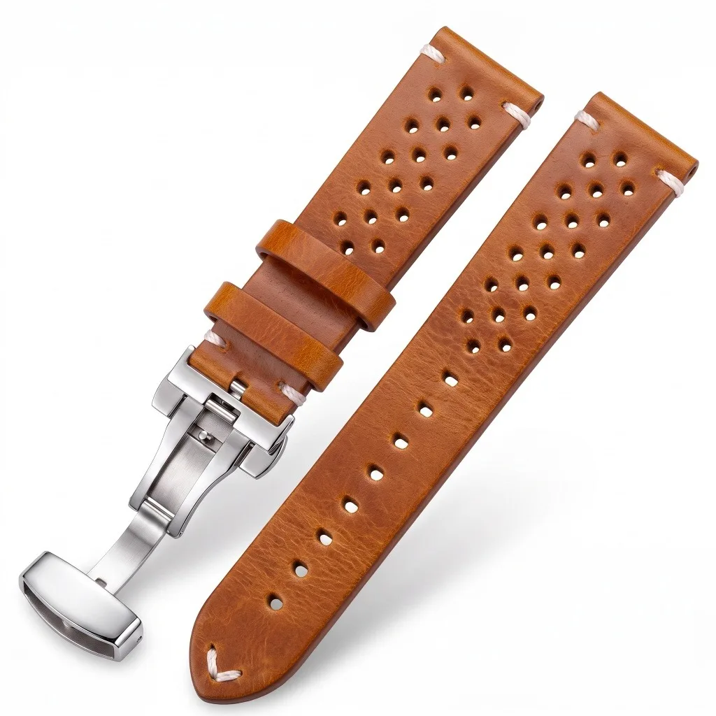 Luxurious Top Grain Oil Wax Leather Watch Strap with Quick Release
