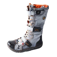 TMA EYES Strape-Accent Washed PU Leather Flat Women's Boot With Plus Size - Image 4