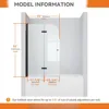 35" W x 55" H Bathtub Shower Door. 1/4" Easy Clean Tempered Glass Frameless Tub Door. 180° Rotatable Bi-Folding Shower Doors 3