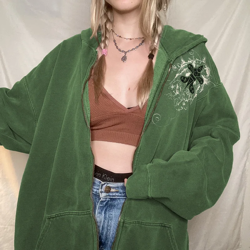 

New autumn Fashion Sweatshirt Womens Chic Handsome Street Sternum Ironing Drill Hooded Long-sleeve Hoodie Mall Gothic Pullover