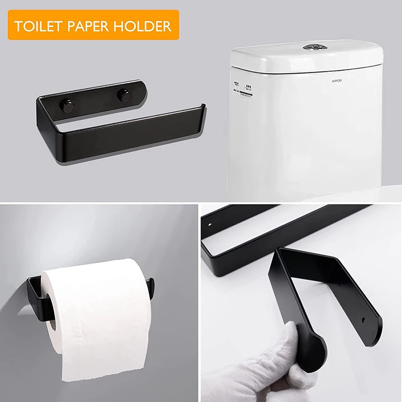 No Drilling Aluminum Towel Bar Self-adhesive Toilet Paper Holder Rack No Punch Robe Hook Storage Shelf Bathroom Accessories Set