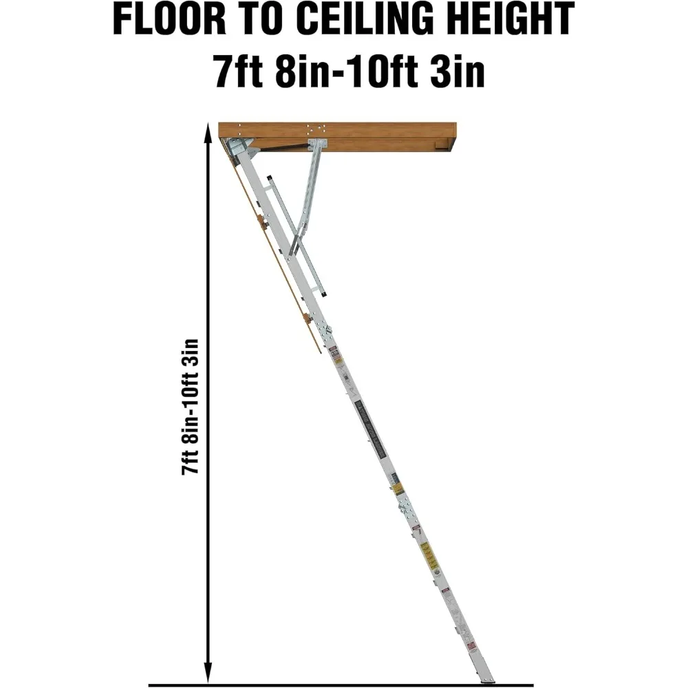 Aluminum Attic Ladder - Lightweight and Portable, 375-pound Capacity Convenient Access to Your Attic Fits 7'8"-10'3" Ceiling 2