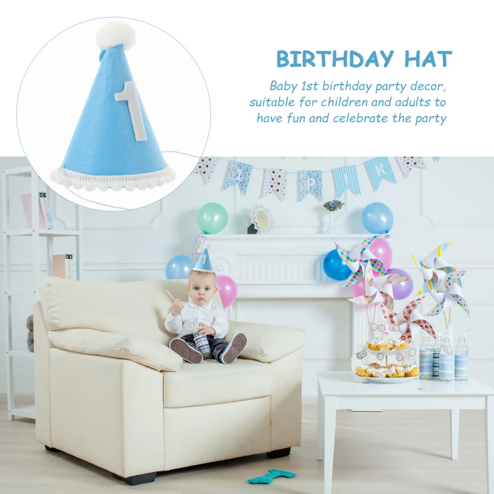 Hut zum ersten Geburtstag, Leinen-Filzhut, Baby-Stirnband zum 1. Geburtstag, Vliesstoff, 1-jähriger Duschhut, Foto-Requisite für Kleinkinder – Detail 8
