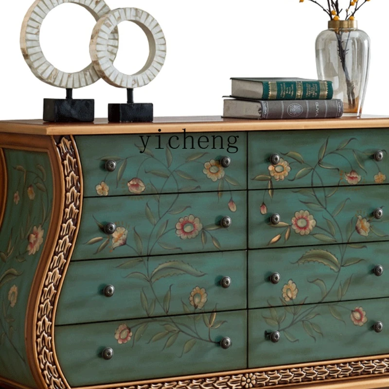 

YY Solid Wood Drawer Chest of Drawers Partition Back Several Wall Living Room Hand Painted Retro Dining Side Cabinet