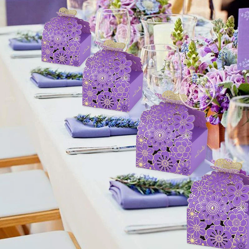 10/20Pcs Pink Butterfly Floral Laser Cut Candy Boxes for Wedding Favors, Birthday Party... - SKU GPB17088 - UGI Packaging