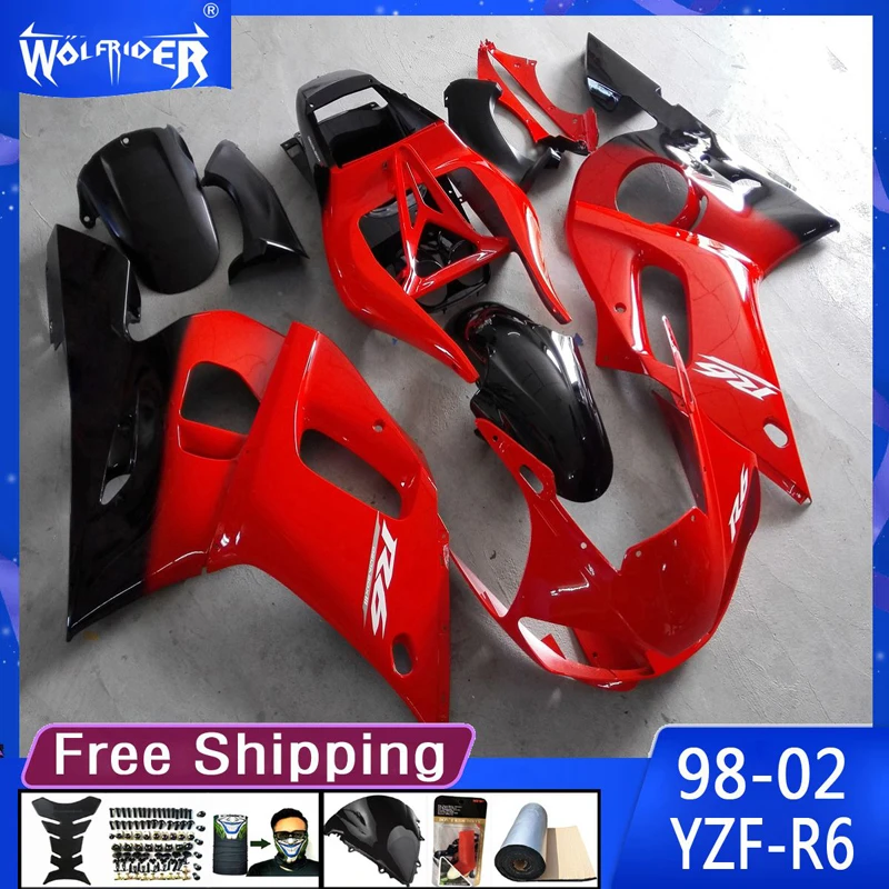 

motorcycle ABS plastic fairing for YZF-R6 1998-2002 YZFR6 98 99 00-02 Motorbike red black fairing Manufacturer Customize cover