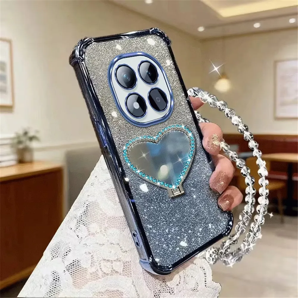 Crystal Glitter Heart Mirror Bracket Shockproof Soft Cover Case