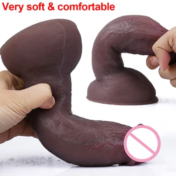 Realistic Penis Black Skin Dildos for Women Lesbian Big Fake Dick Silicone Females Masturbation Sex Tools Adult Erotic Product 4