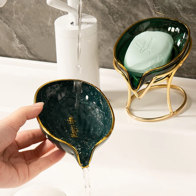 Light Luxury Soap Holder for Bathroom Leaf Shape Self Draining Soap Dish  with Metal Bracket Bathroom