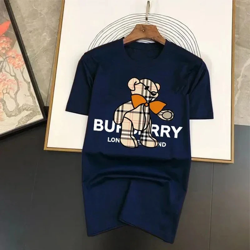 

2024 Oversize Cotton Men's T-shirts Casual Luxury Funny Bear Print O-Neck Shirt Summer Short Sleeve T Shirt Fashion Solid Color