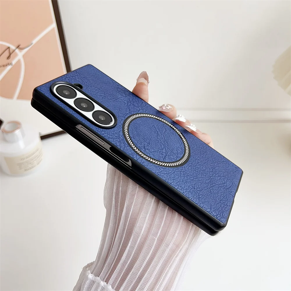 Étui de protection magnétique en cuir de luxe pour téléphone Samsung Z Fold 6 4 5 5G Fold6 pour chargement sans fil Magsafe Coque arrière mate_voghion.com