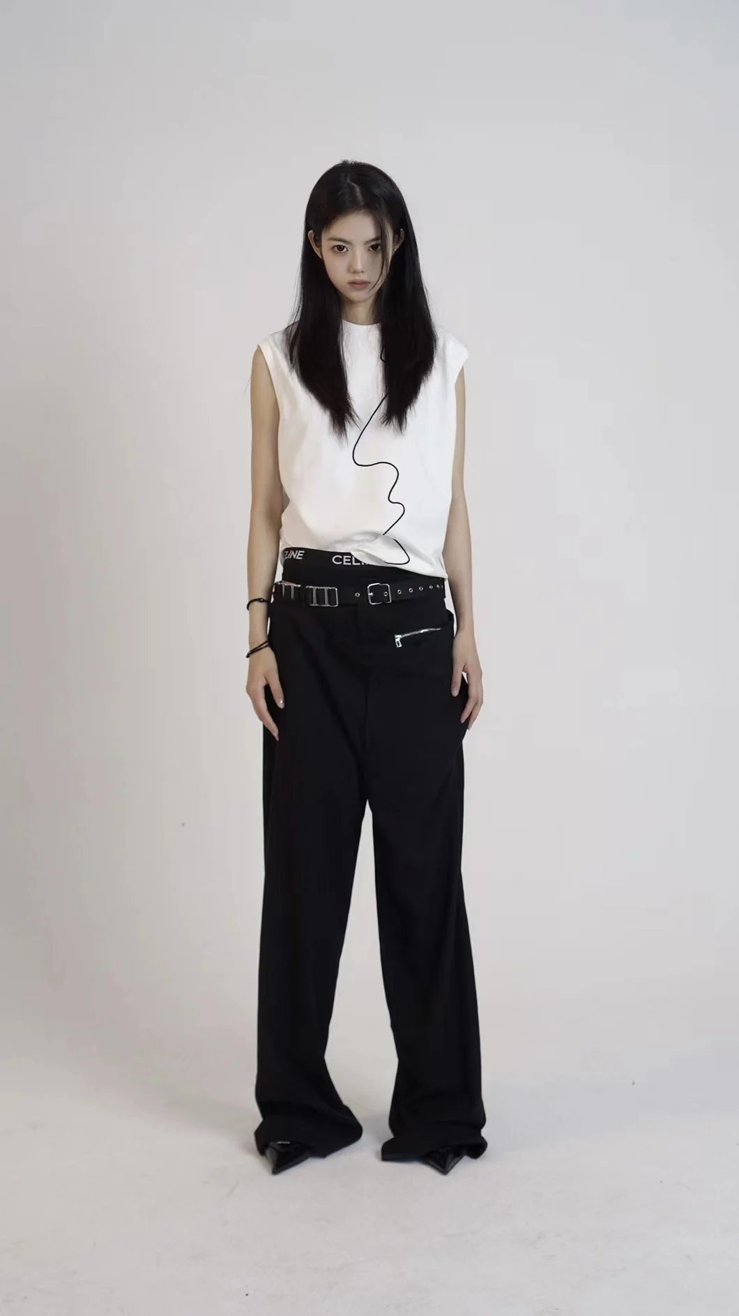 

27-46 2023 Men Women Clothing Deconstruction Fake Two-piece Double Waist Casual Pants Trousers Lovers Plus Size Costumes