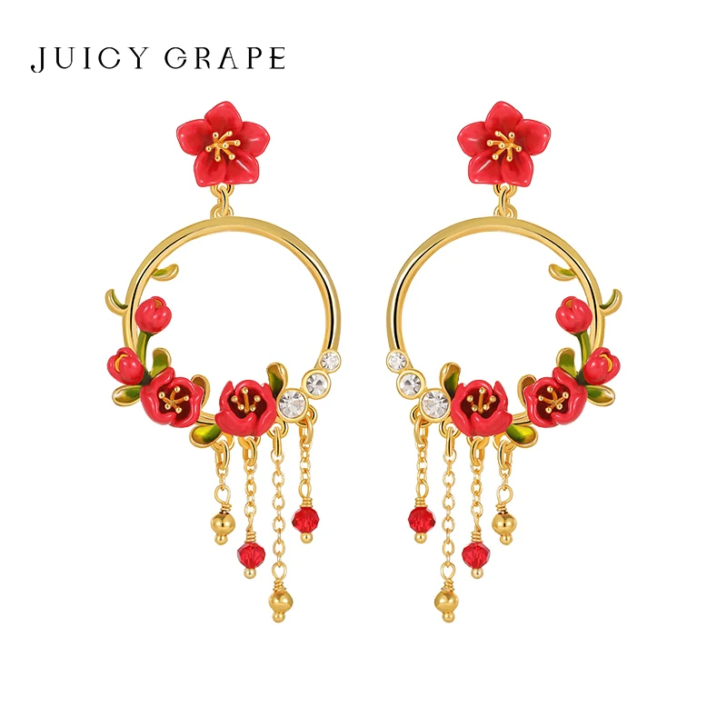 Juicy Grape Design Originale Orecchini Di Fiori Di Begonia Unici Per Le Donne Clip Per Le Orecchie Floreali Esagerate Francesi Estate