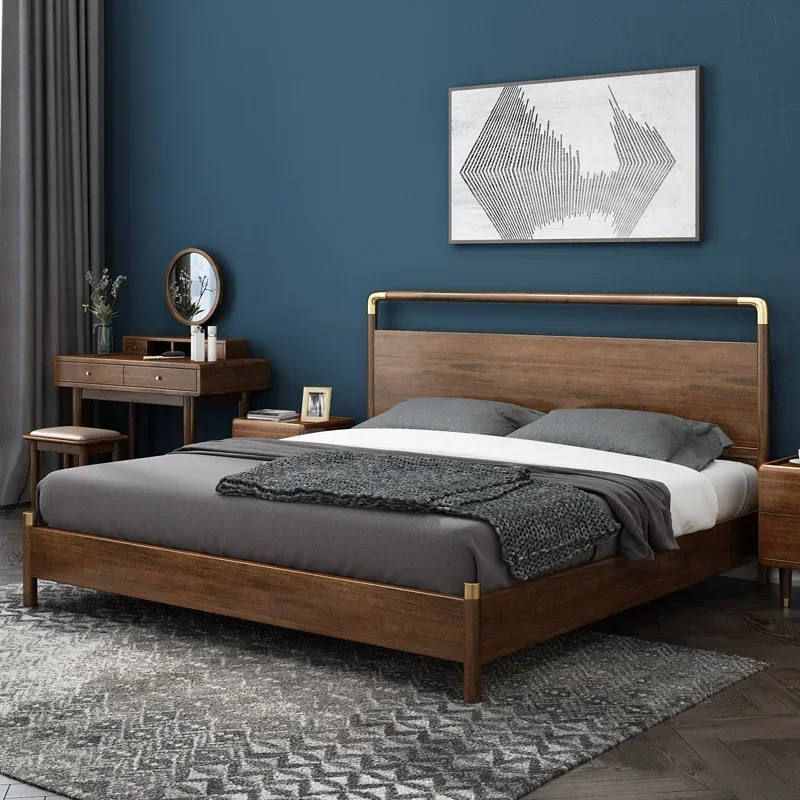 

Индивидуальная индивидуальная новая кровать из массива дерева в китайском стиле, 1,8 м, Современная Минималистичная кровать из ореха, оформление спальни, искусственная мебель, роскошная мебель M8011