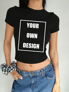 Custom Graphic Logo  Slim T Shirts Women Summer Cool Crewneck Y2K Clothing Trendy Slim Short All-Match Fashion Crop T-Shirt 1