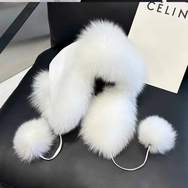 Elegant Faux Fur Outdoor Waterproof Trapper Hat Plush Ultra Soft Ushanka Aviator Hat Warm Cozy Winter Hat with Pom-Pom Ear Flaps 2