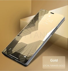Premium Flip Magnetic Smart Mirror Phone Case - Elegant Protective Cover - Samsung S25Plus (Gold)