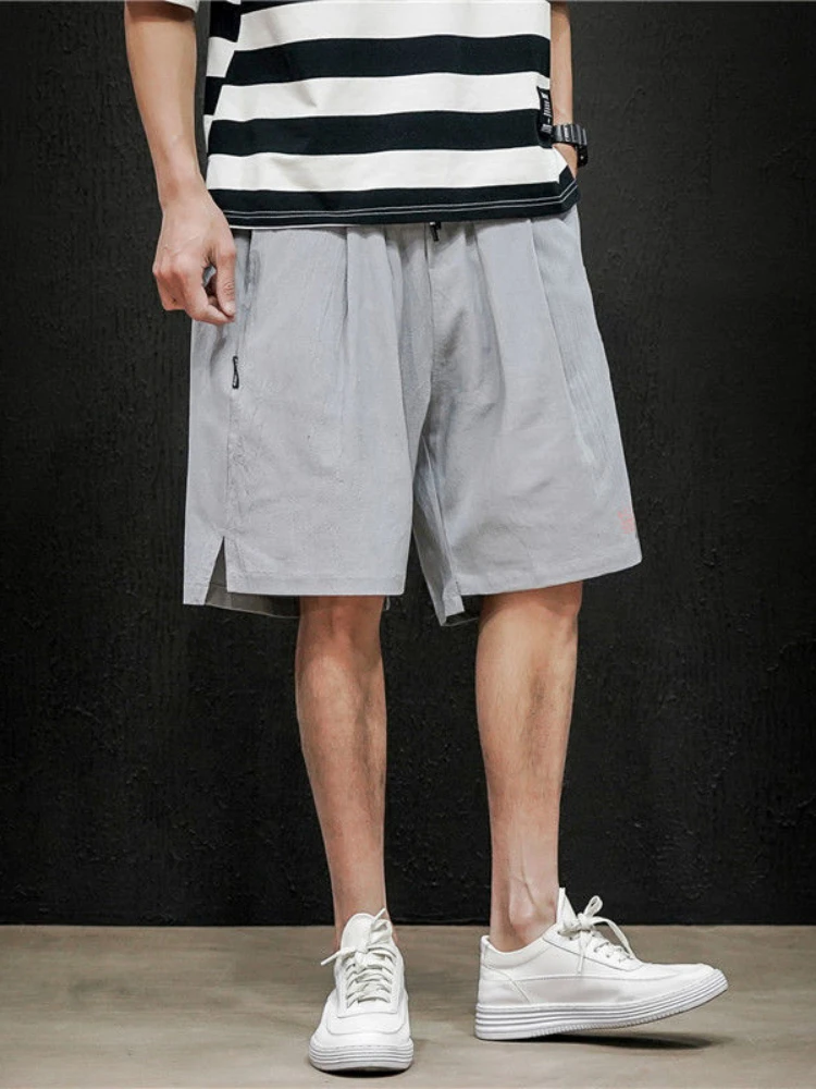 Men's Cotton-Linen Shorts Pants Male Summer Breathable Solid Color Linen Trousers Fitness Streetwear   5XL X105