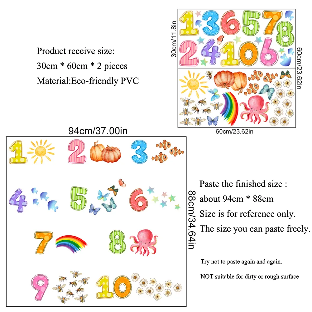 Cartoon Digital Animals Wall Sticker Baby Kids Puzzle Room Decor Wallpaper Bedroom Home Decoration Nursery Self-adhesive Decals wall stickers,vinyl decal stickers,children room decoration