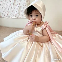 Robe bouffante princesse jupe coréenne ample décontracté blanc Satin solide à la mode doux mignon confortable sans manches Grils enfants 1