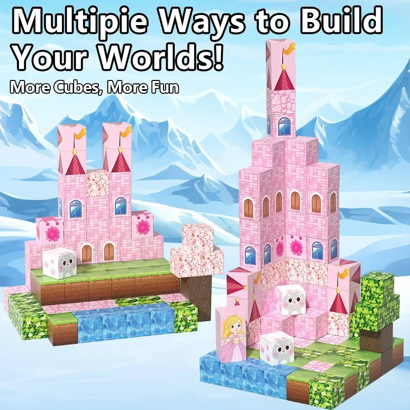 Magnetic Blocks Magnet Building Cube Toy Build 3D Pink Princess Castle ...