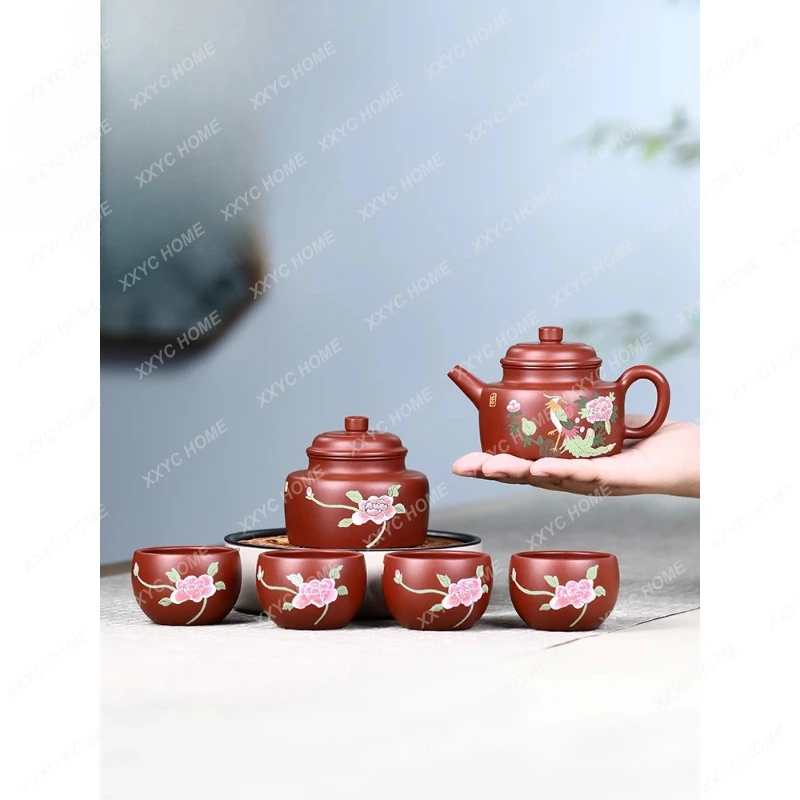 

Handmade Single Teapot High-Grade Raw Ore Household Dahongpao Tea Dezhong Teapot Tea Set Suit