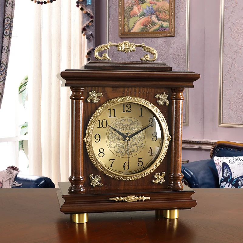 

New Chinese Style Solid Wood Clock Living Room Clock Home Swing Desk Mute Classical Clock Desktop Desk Clock Decoration Pendulum