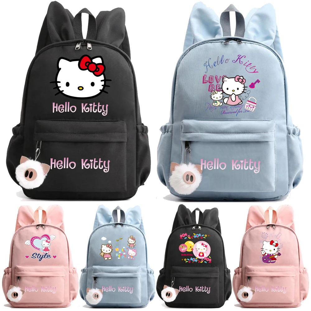 

Школьный портфель Sanrio, Hello Kitty с милыми кроличьими ушками для девочек и мальчиков, детский рюкзак с героями мультфильмов, легкий женский водонепроницаемый рюкзак, подарок