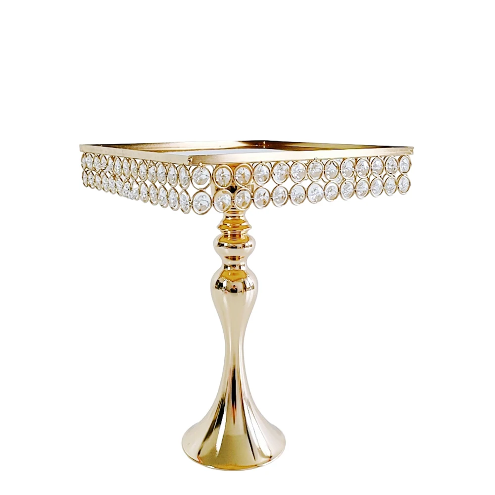 Square Gold Crystal Cake Stand 4Pcs- 17pcs/lot Perfect Wedding Birthday Baby Shower Party Crystal Footed Cake Plate Platter
