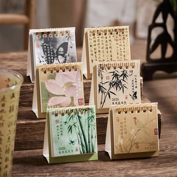 2026 Mini calendario semplice Piccolo calendario da tavolo 1PC Calendario creativo a spirale Planner Decorazione desktop Cancelleria per ufficio