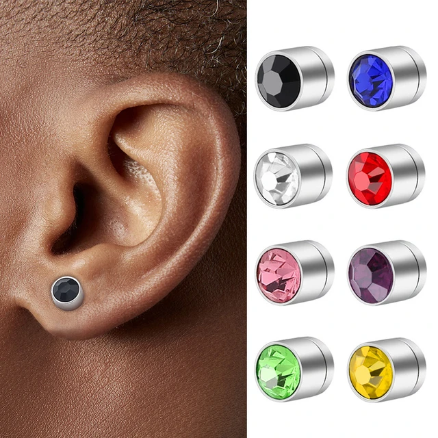 Pendientes magnéticos de acero inoxidable de moda para hombres y mujeres,  CZ Clip en pendientes de acero inoxidable multicolor, Mode de Mujer