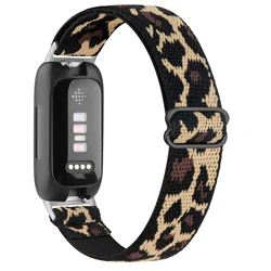 Adjustable Elastic Nylon Strap Bracelet Replacement for Fitbit Inspire and Ace Series (Leopard print)