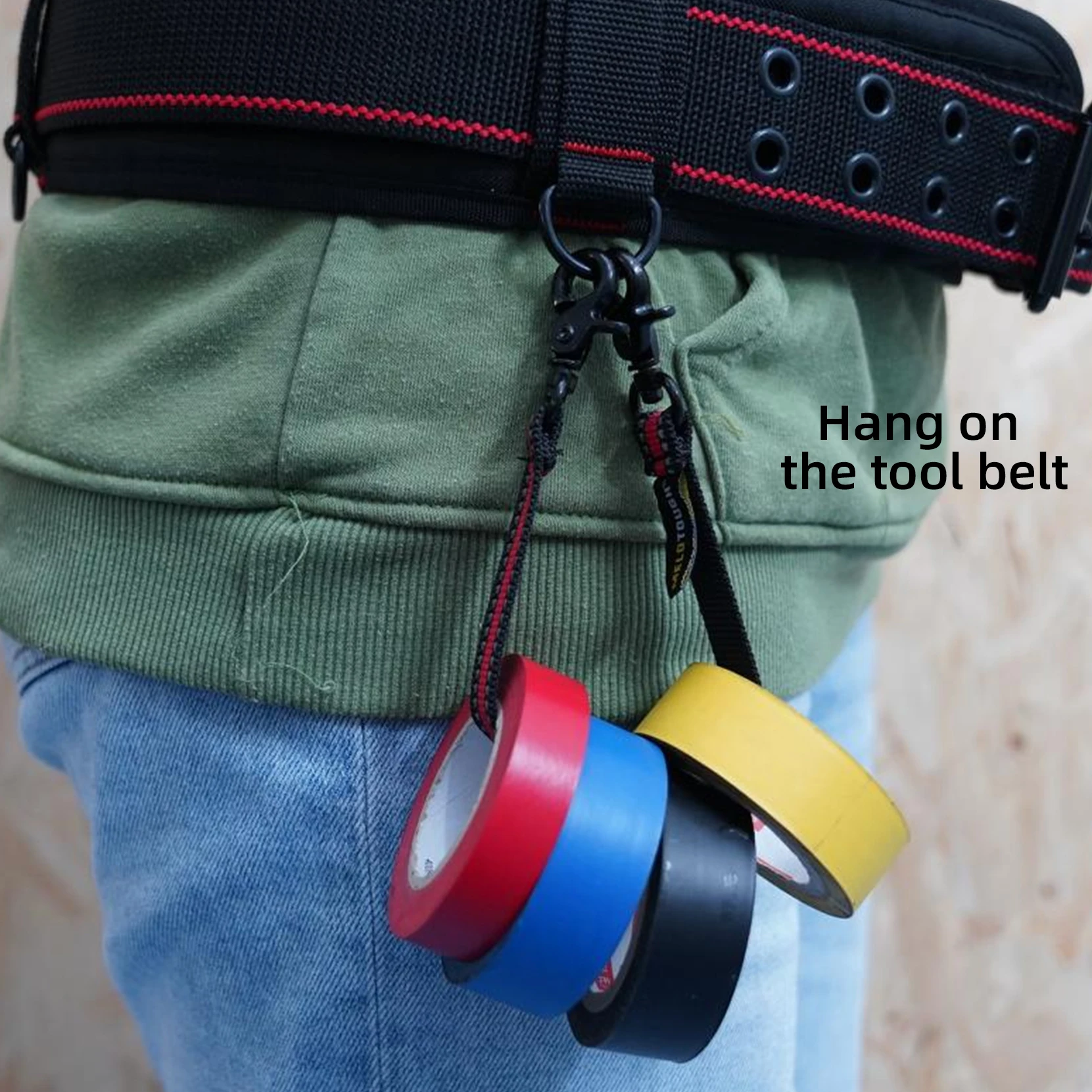 MELOTOUGH Klebebandhalter mit Karabinerhaken für Werkzeuggürtel, Tasche, Rucksack – Detail 13