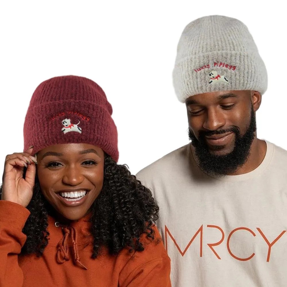 Winter Warm Knitted Wool Hat Embroidery Puppy Ear Protection Beanie Windproof Thermal Anti-cold Slouchy Outdoor Running Cap