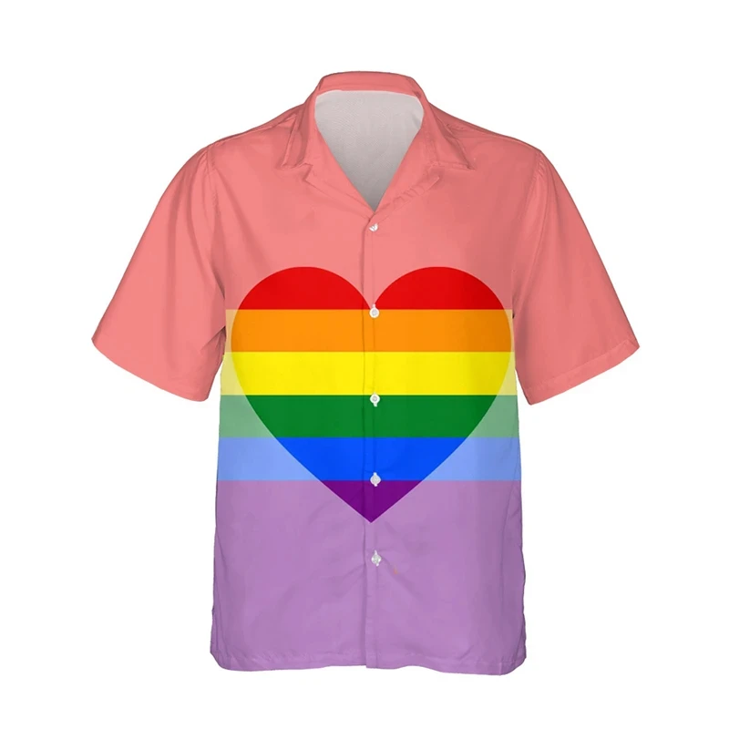thumbnail image 1 of Camisetas con estampado 3D de arcoíris LGBT para hombres y mujeres, camisetas de manga corta con personalidad, camisetas casuales de verano con botones para hombres, 1 of 5