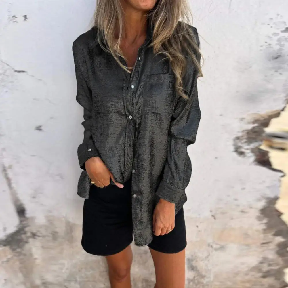 

Elegant Sequin O Neck Jacket Shirt Lapel For Women Fashion Loose Long Sleeve Coat Top 2023 Spring Female Outwear Street Clothes