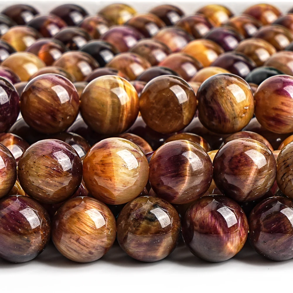 Bracelet Perles Oeil De Tigre Teinté Violet - 10mm - Véritable Pierre - Neuf Avec étiquettes