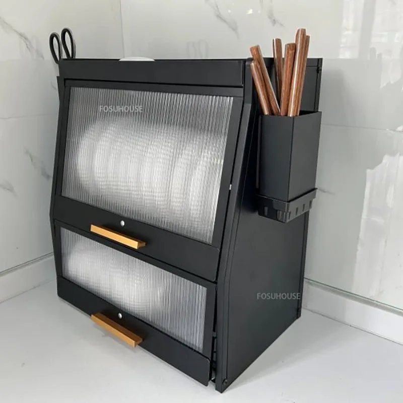 Kitchen Cabinet with Dish Rack Kitchen Countertop Dish Storage Rack for Dishes Household Dustproof Cupboard Tableware Cabinet 5