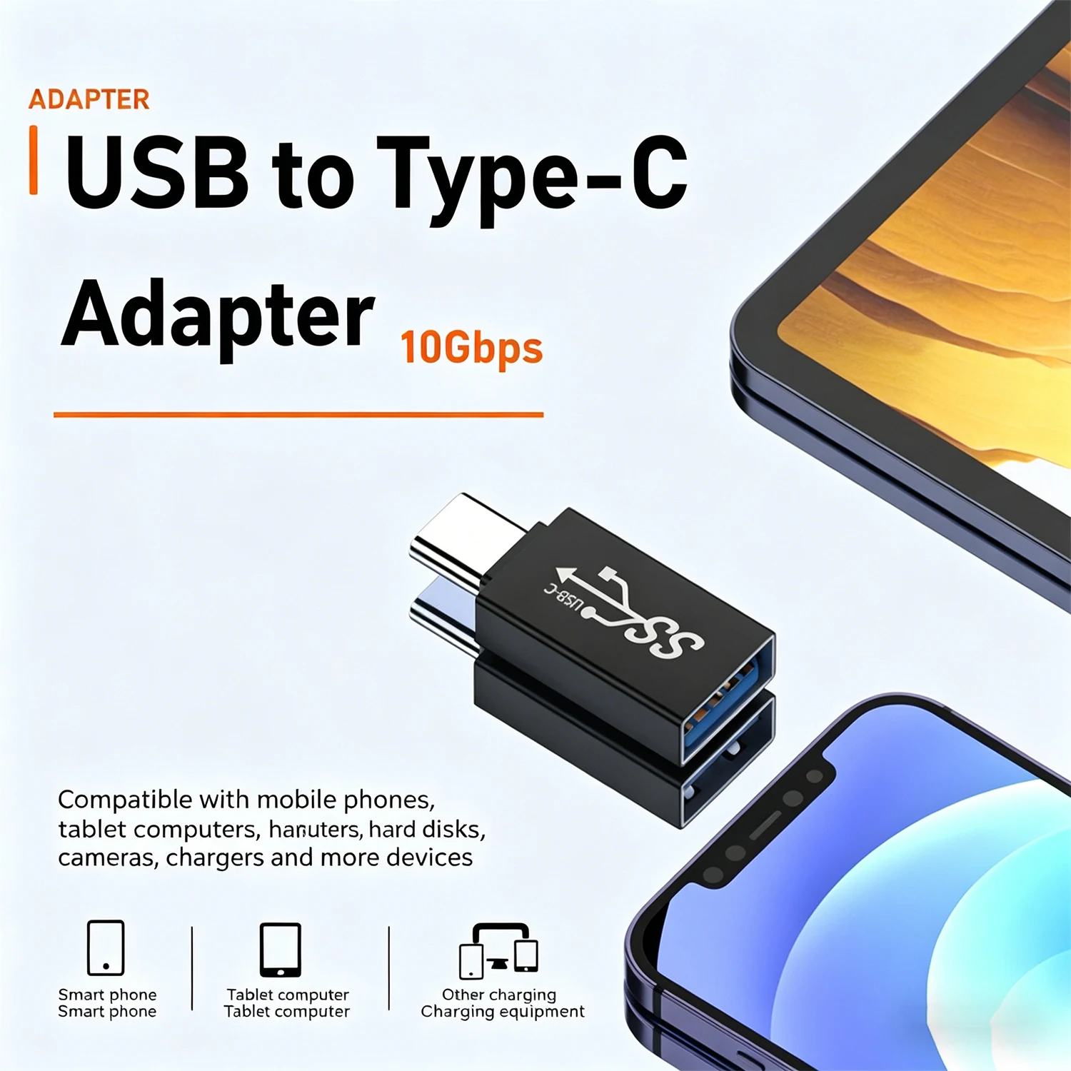 High-Speed USB-C to USB-A Adapter with 10Gbps Data Transfer & Charging Capability